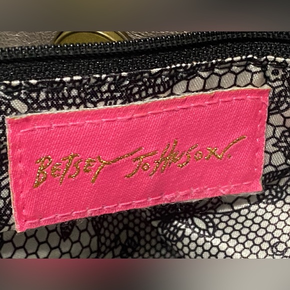 BetsyJohnson br leather/faux snakeskin trim,gold roses buttons hobo - Picture 8 of 16